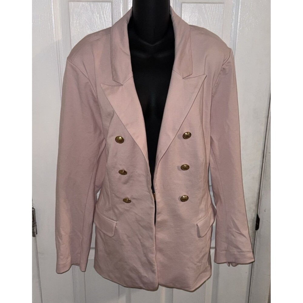 Lane Bryant Blazer Plus Size 26 Pink Knit Stretch Gold Button Accents see pics